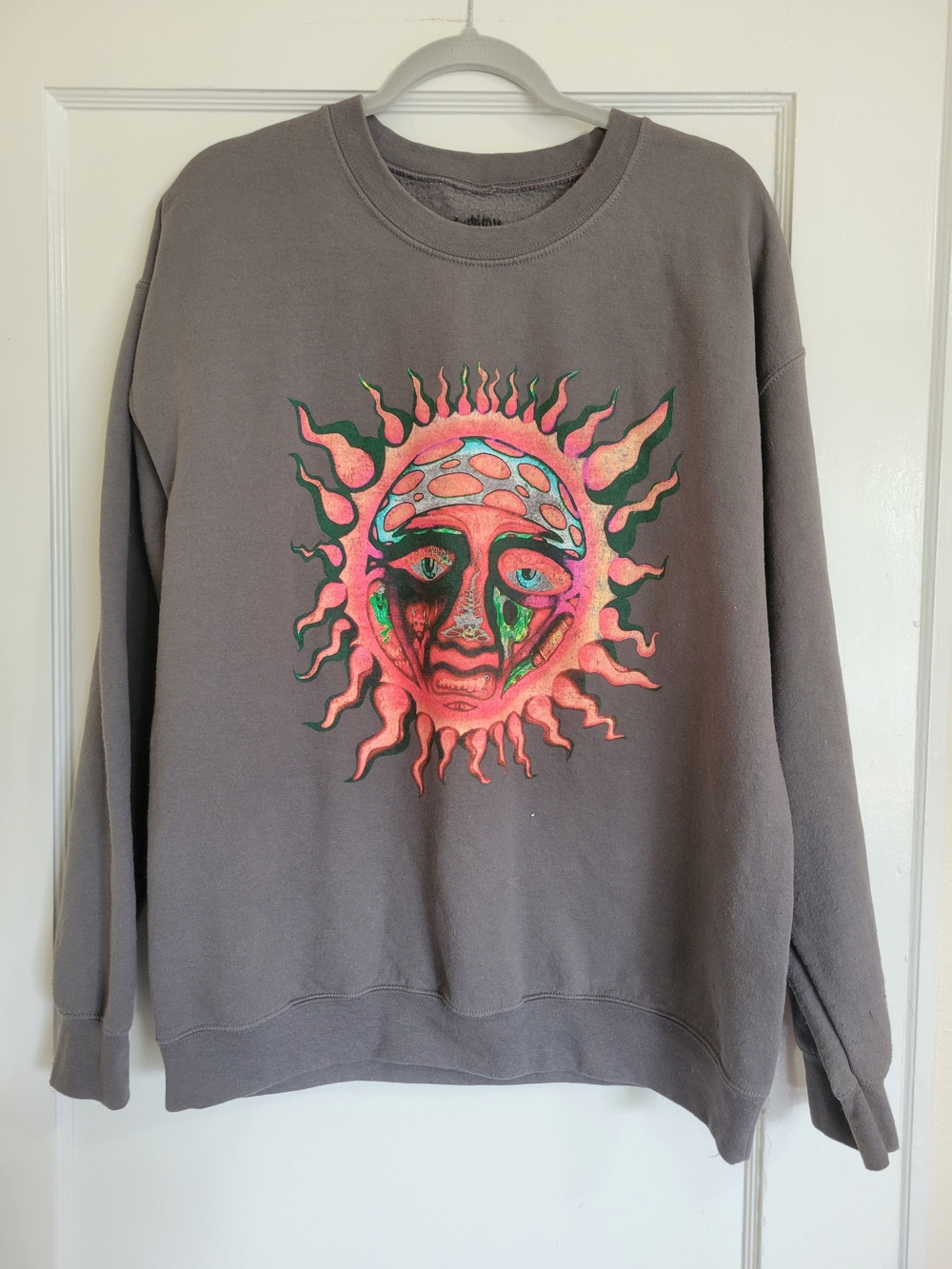 Gray Men's Sublime Crewneck Sweatshirt with Neon Sun Artwork
